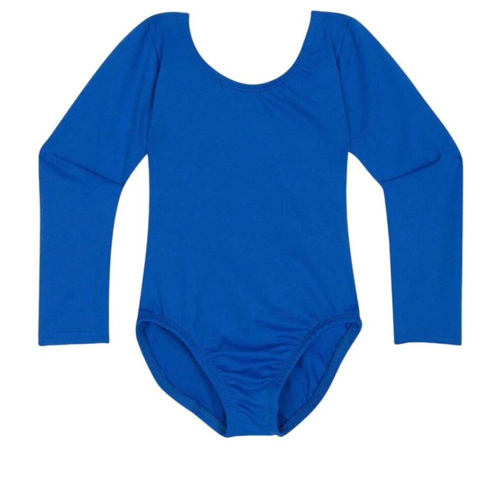 Danskin Childs Long Sleeve Leotard Cobalt Royal Blue Scoop Neck Class Size Small - Picture 3 of 8